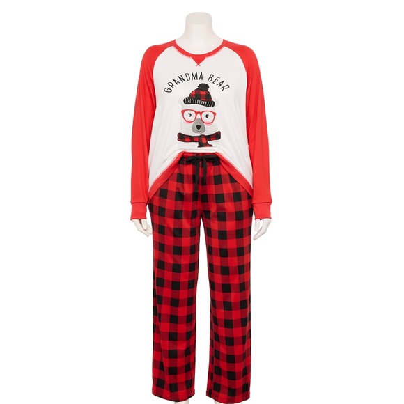 BNIP Kohl’s Red Black Grandma Bear Women’s Size L Pajamas Jammies Families - Picture 5 of 8